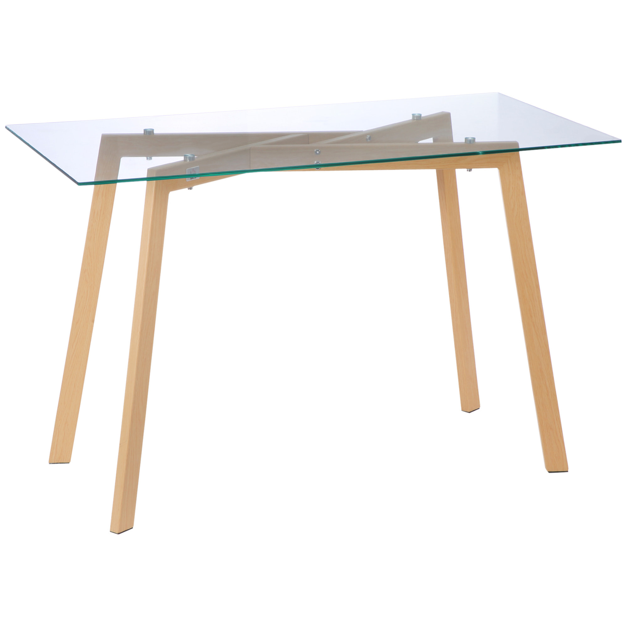 HOMCOM Mesa de Comedor para 4 Personas Mesa de Cocina Moderna con Tablero de Vidrio Templado y Patas de Acero con Efecto Madera para Salón 120x60x76 cm Transparente