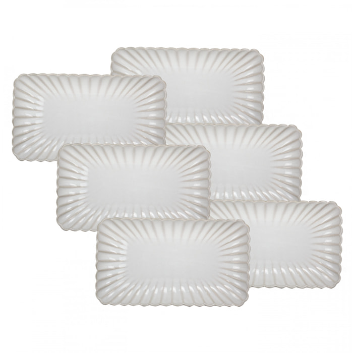 Lot de 6 grandes assiettes rectangulaires, Coquillage