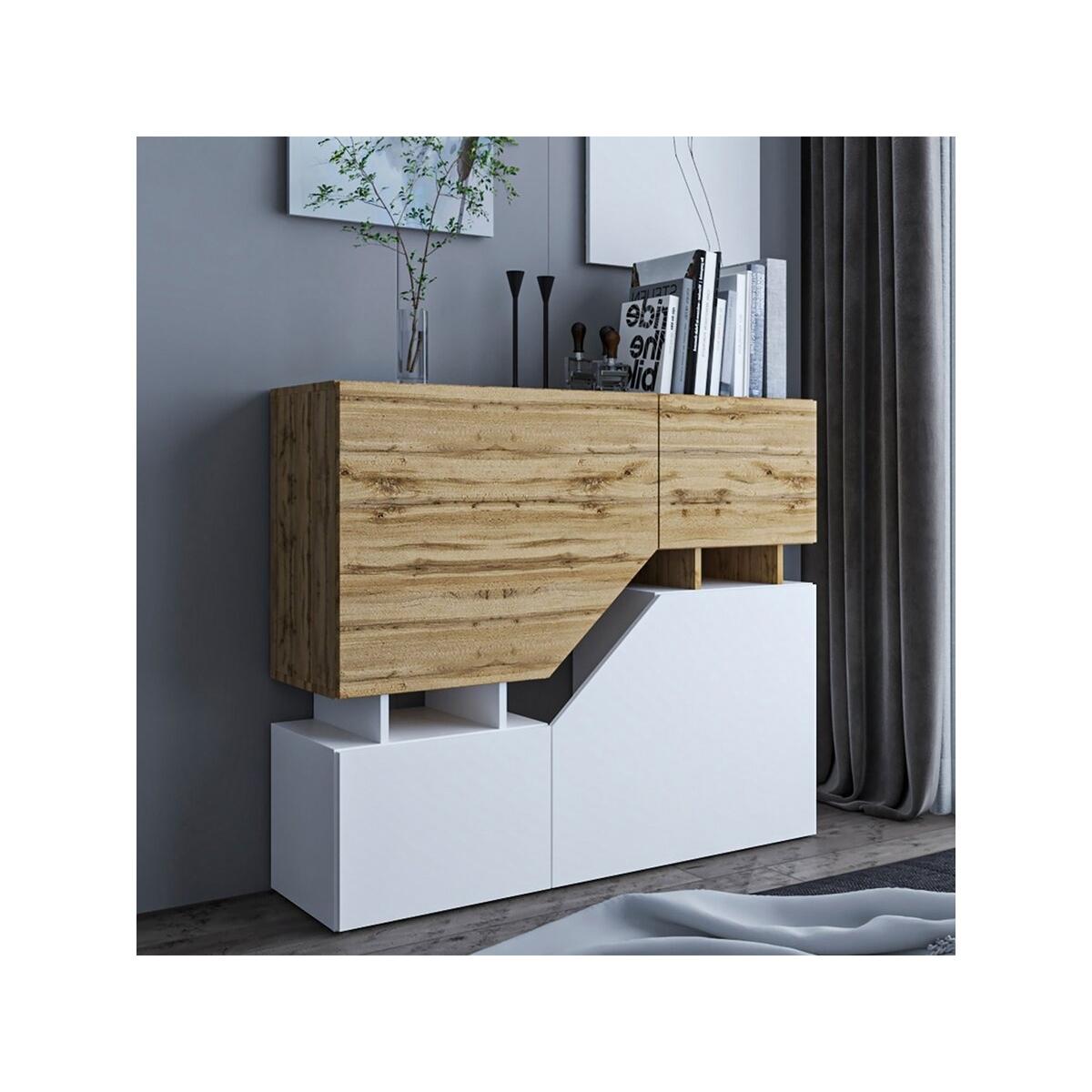 Buffet Haut ''Ceelias'' - 120 x 32 x 100 cm - Blanc/Marron