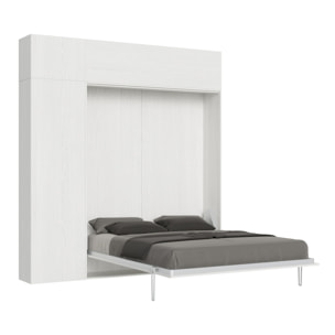 Cama abatible 160 vertical Kentaro con columna - módulo a pared superior - módulo con apertura vasistas Fresno Blanco