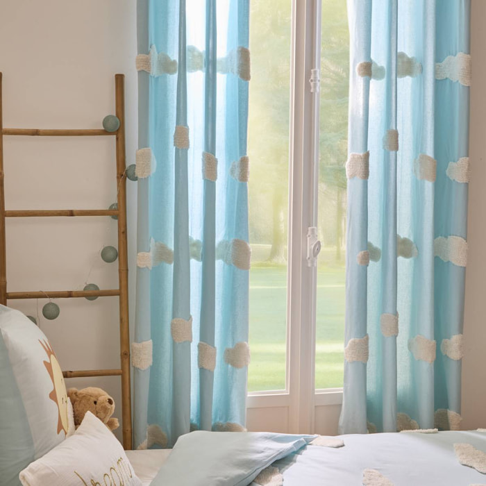 Rideau Tufy 260x140cm Bleu Clair Imprimé Nuages