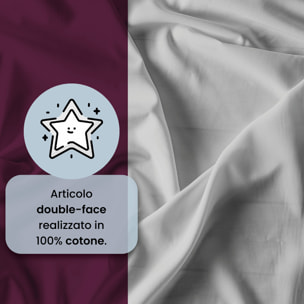 COMPLETO LETTO NATURAL COLOR, 100% Cotone, Made in Italy - PRUGNA/GRIGIO CHIARO