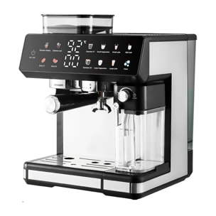 Cafetera de 1350W con 20 niveles de molido y sistema dual para café frío o caliente. Pantalla táctil, varilla de vapor, 20 bar de presión y tanque de 2,7 L.