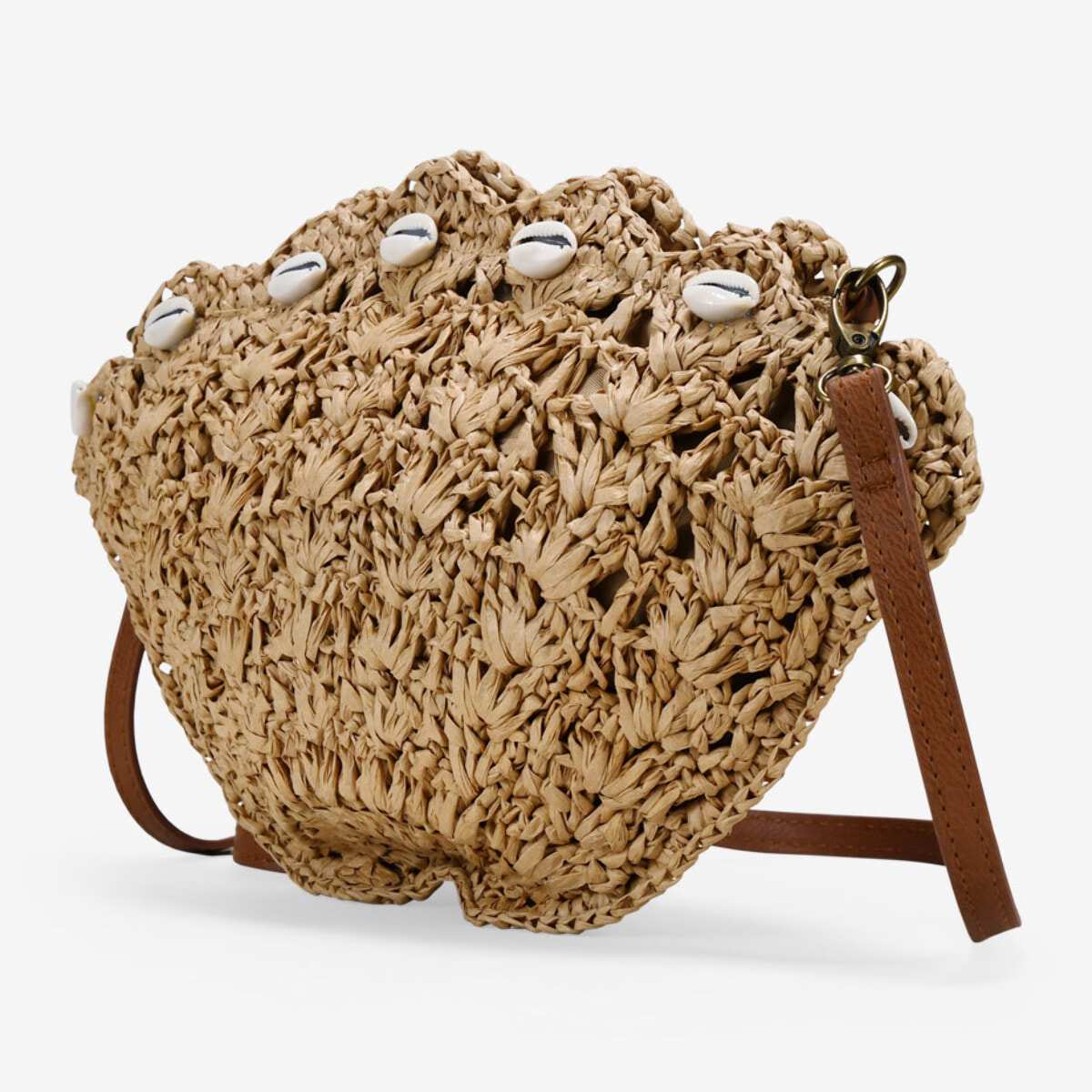 Bolso concha rafia marrón con conchas