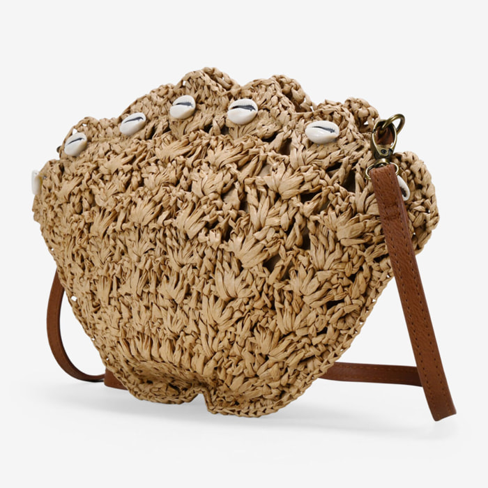 Bolso concha rafia marrón con conchas