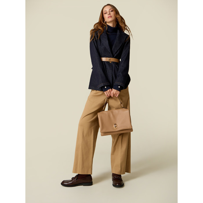 Oltre - Pantalones cropped mezcla de lyocell - Beige