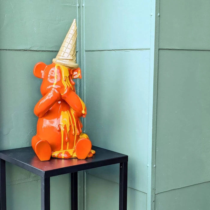 Déco ours assis glace orange Kare Design