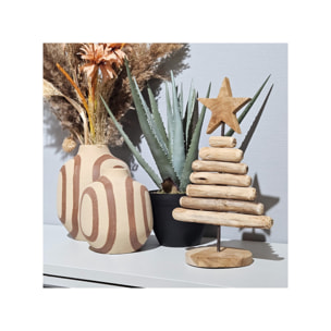 Sculpture petit sapin H. 35 cm en bois de teck brut et métal - AUDE