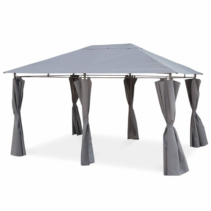 Tonnelle 3x4 m - Divio - Toile grise - Pergola avec rideaux. tente de jardin. barnum. chapiteau. réception