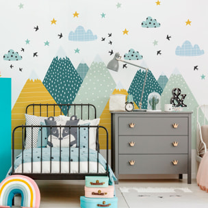 Stickers muraux enfants - Décoration chambre bébé - Autocollant Sticker mural géant enfant montagnes scandinaves ZISKA