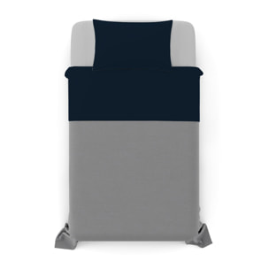 COMPLETO LETTO NATURAL COLOUR MADE IN ITALY COTONE-BLU SCURO/GRIGIO CHIARO PIAZZA E MEZZA