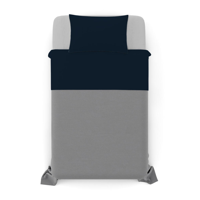 COMPLETO LETTO NATURAL COLOUR MADE IN ITALY COTONE-BLU SCURO/GRIGIO CHIARO PIAZZA E MEZZA