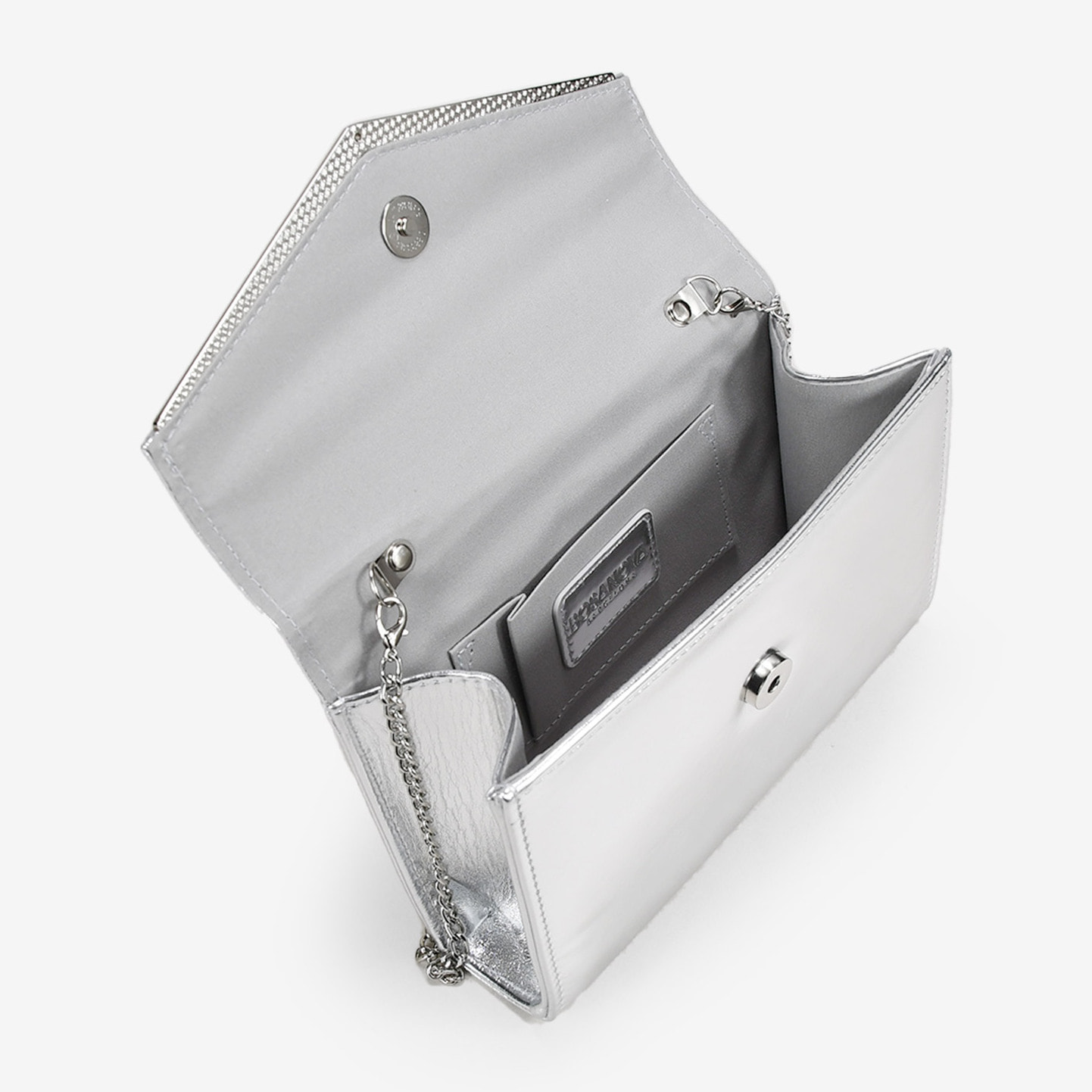 Bolso de fiesta plateado con solapa
