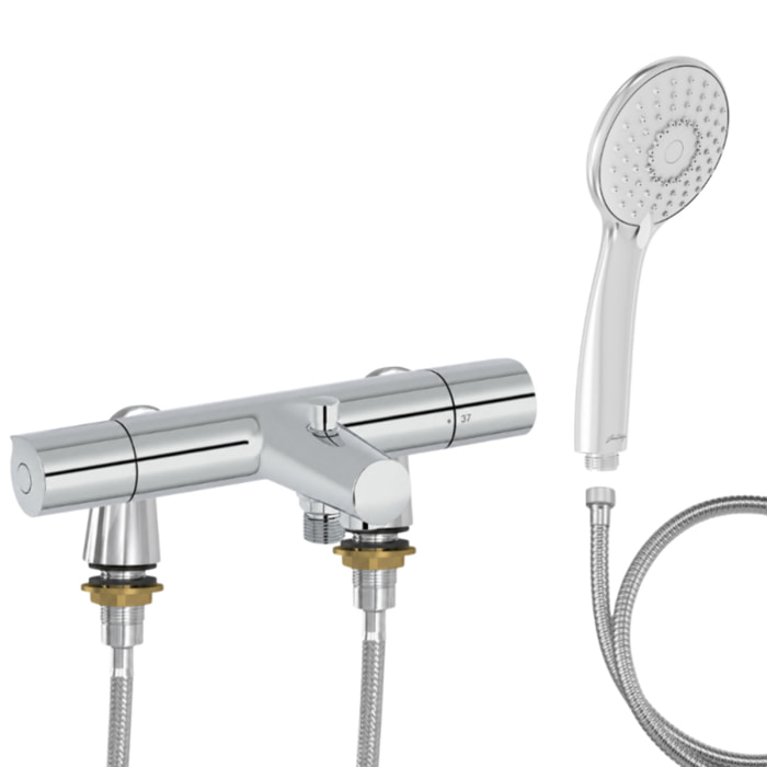 Mitigeur baignoire Simone + pommeau de douche Juliette + flexible de douche métal + colonnettes Idro'Flex