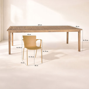 Ensemble de jardin table en bois d'acacia et 8 fauteuils ocre MONTAUK