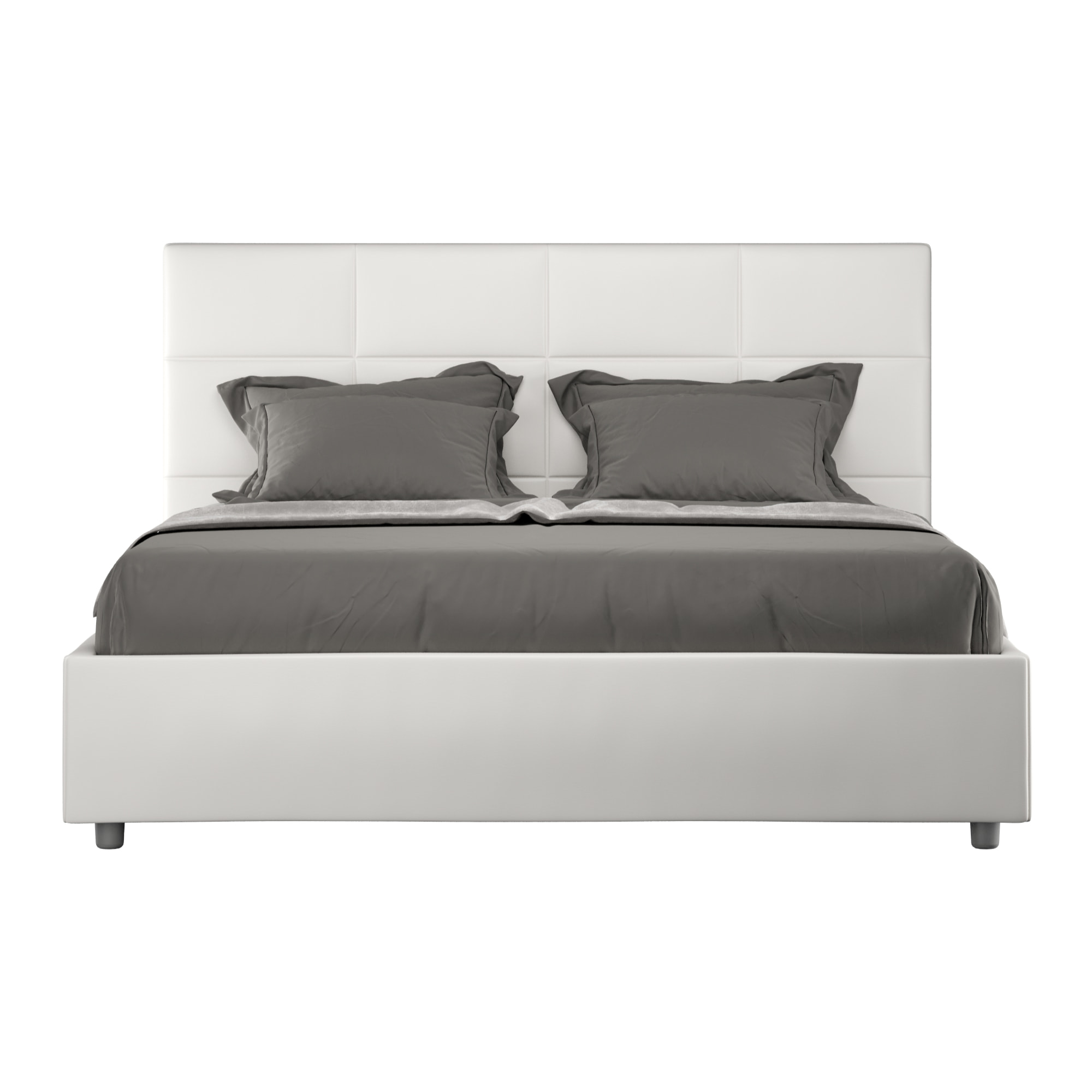 Letto matrimoniale contenitore imbottito 160x210 similpelle bianco Mika