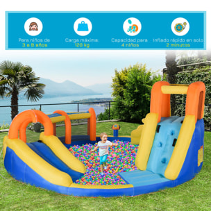 Castillo Hinchable Grande con Tobogán Castillo de Rebote para Niños de 3-8 Años con Cesta de Baloncesto Piscina Inflador de 750W y Bolsa de Transporte 435x435x200 cm Multicolor