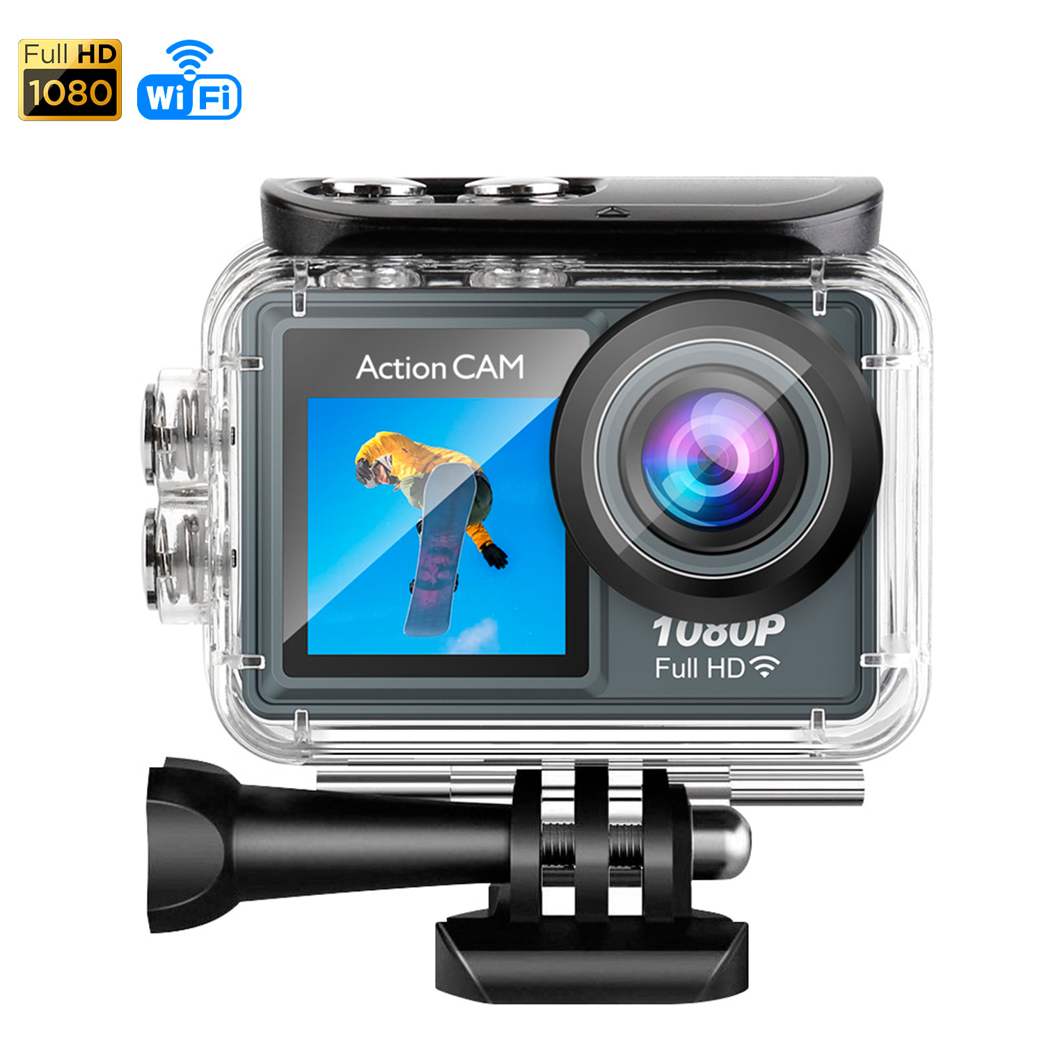 Cámara Deportiva AT-G40 1080FHD con 12 mpx, doble pantalla de 2" y 1.3" con multitud de accesorios deportivos y WIFI.