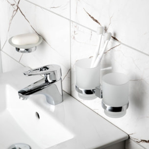 Multi set double pot à brosse à dent + distributeur de savon en verre dépoli + porte-serviettes, chrome (ELEMULTI-SET6)