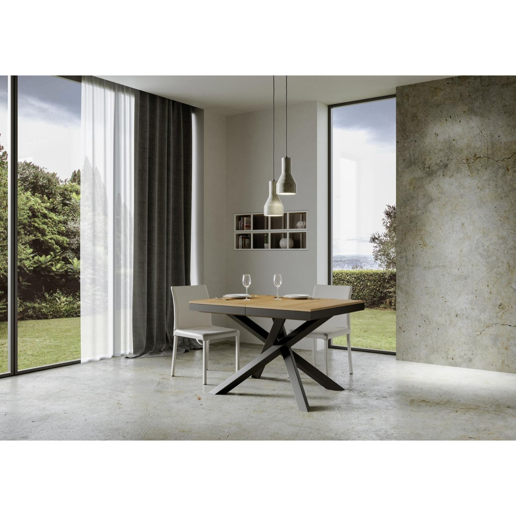 Table extensible 90x120/224 cm Volantis Evolution Chêne Nature cadre Anthracite