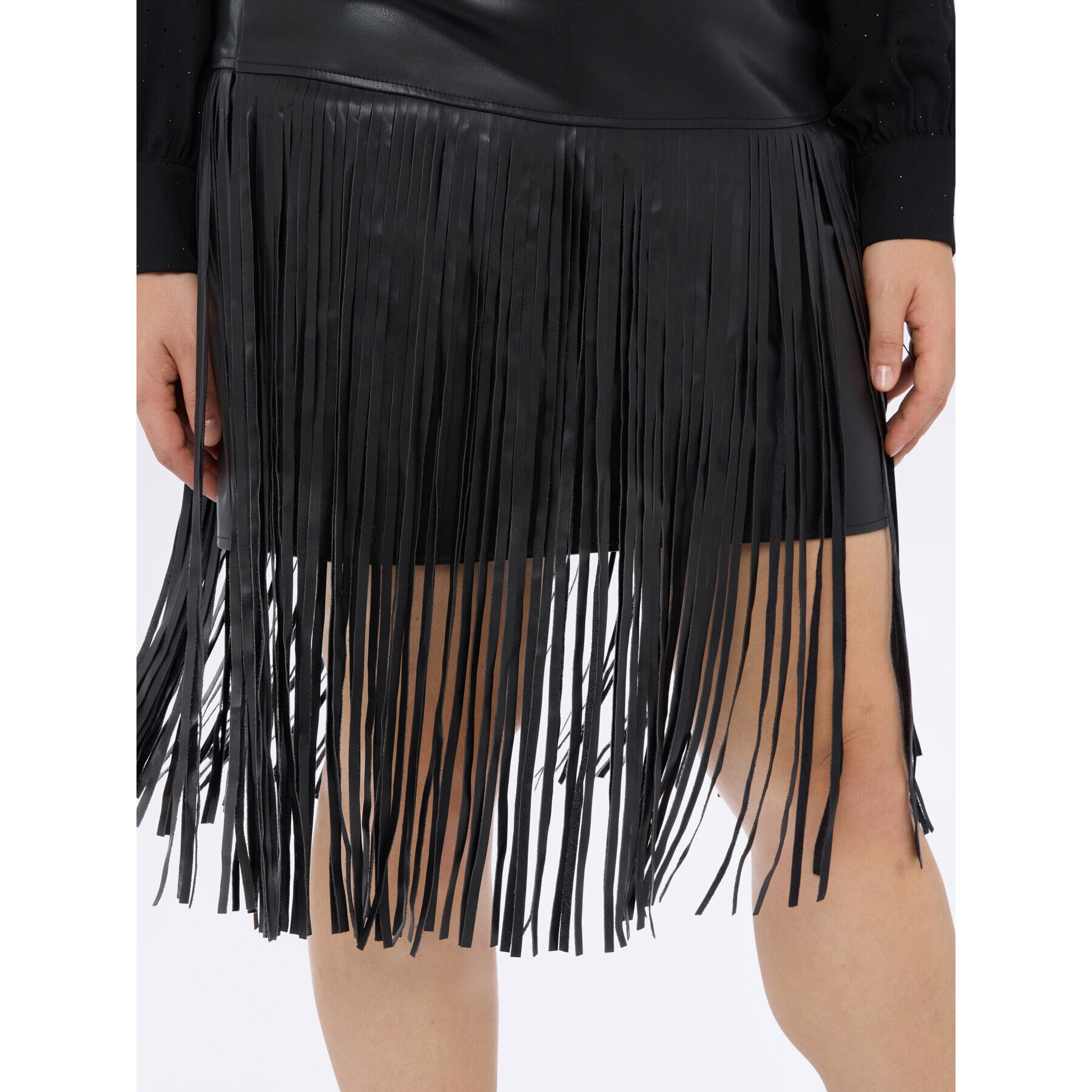 Fiorella Rubino - Gonna tubino con maxi frange - Nero