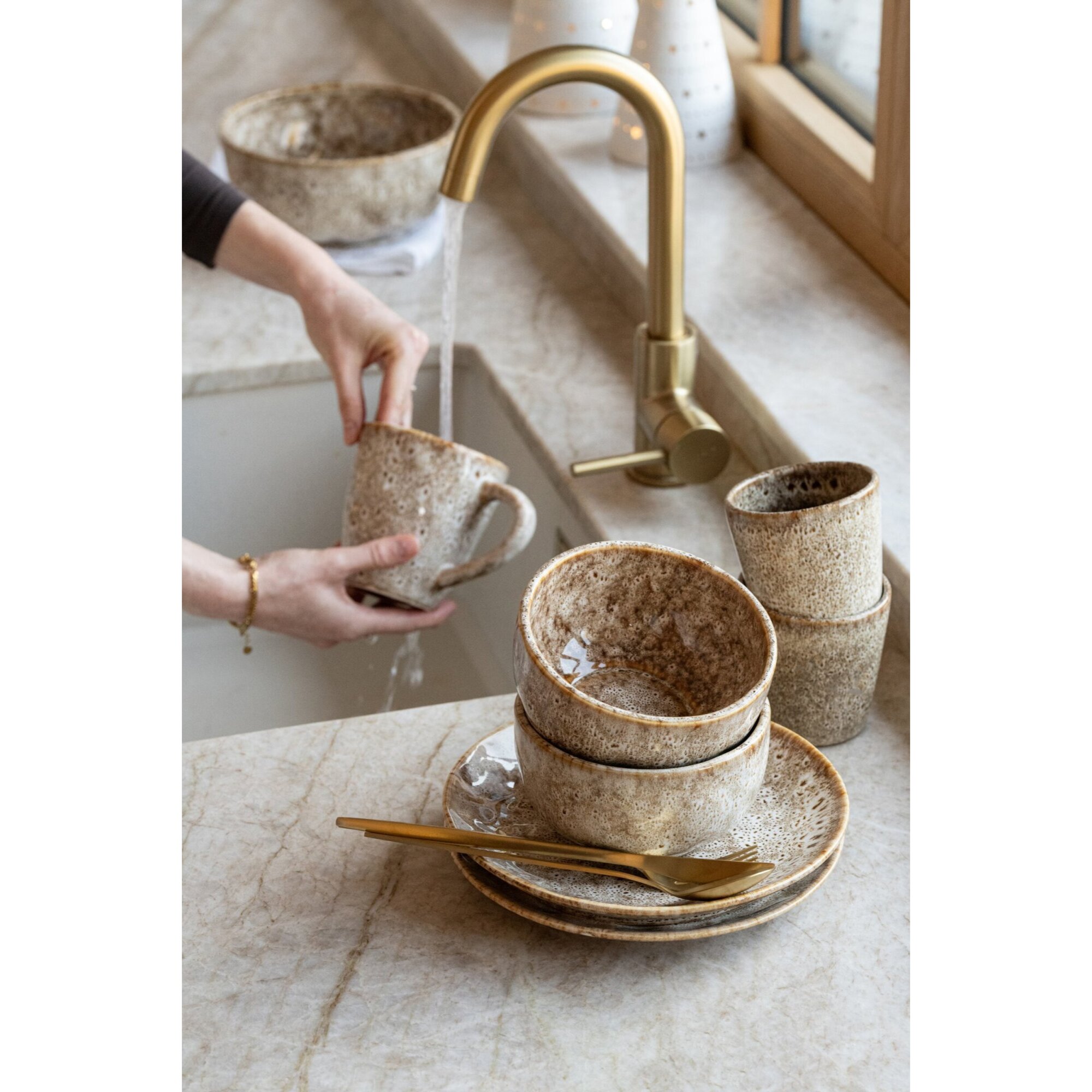 J-Line Tasse - porcelaine - taupe - 4 pcs