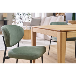 Chaises en tissu velours côtelé vert kaki et métal noir (lot de 2) BREKA