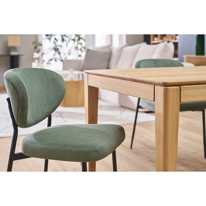 Chaises en tissu velours côtelé vert kaki et métal noir (lot de 2) BREKA