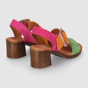 Sandalias de Serraje - Multi-Naranja - Tacón: 6 cm