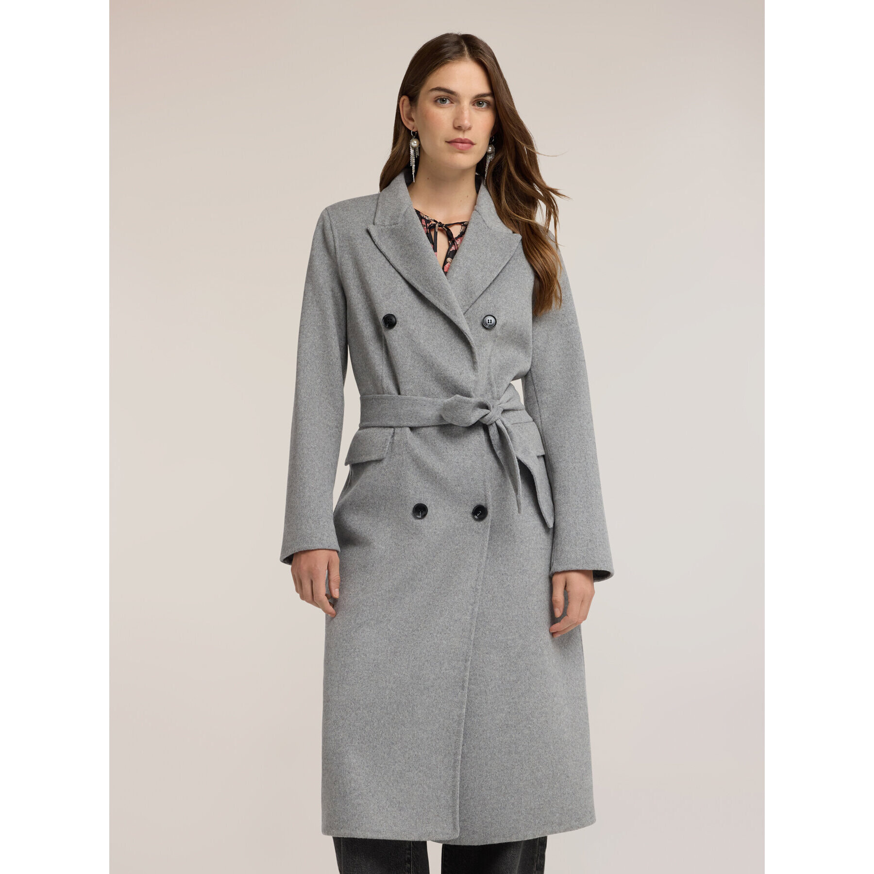 Motivi - Cappotto cinturato doppiopetto in misto lana - Grigio
