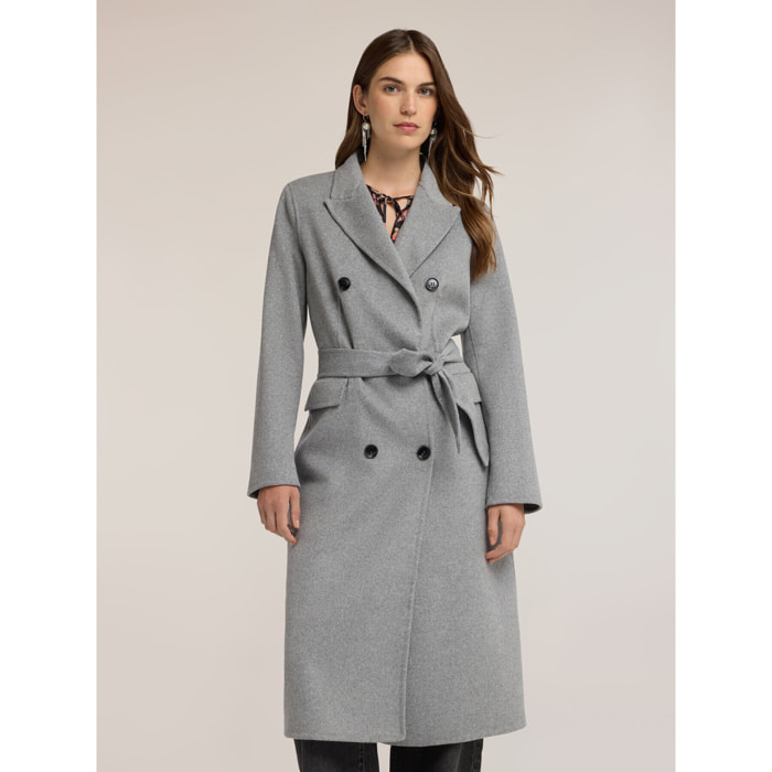 Motivi - Cappotto cinturato doppiopetto in misto lana - Grigio