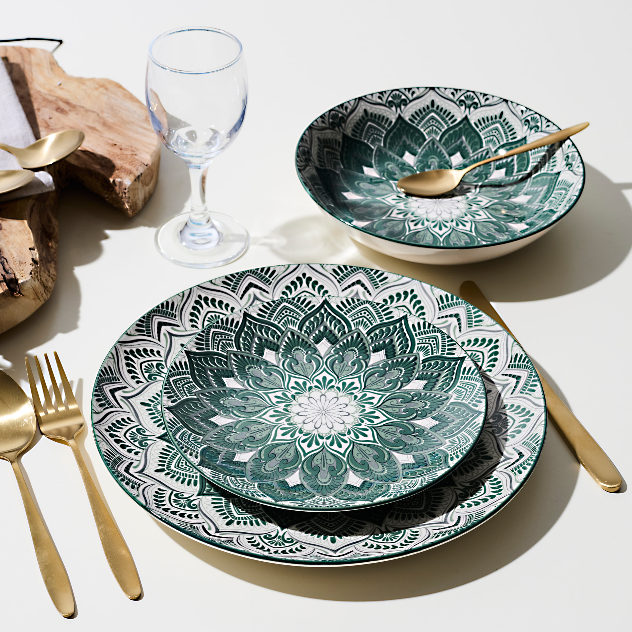 Service Vaisselle 12pcs Mandala Vert