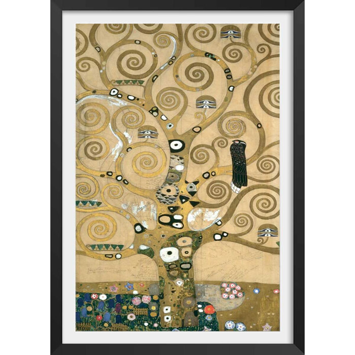 Affiche Tree of Life. Detail par Gustav Klimt Affiche + cadre en bois - Noir