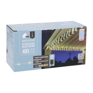 Guirnalda de luces solares recargables de 480 luces led blanco cálido con control remoto