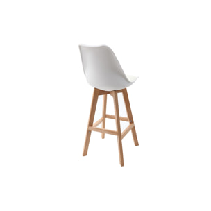 Tabourets de bar design blanc et bois H65 cm (lot de 2) PAULINE