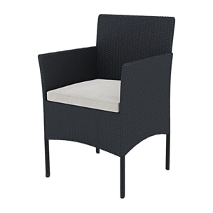 Set Di Mobili da Giardino Salotto Salottino in Rattan 4 Posti con Tavolino E Ripiano In Vetro 2 Poltrone e Divano 2 Posti Per Giardino Esterno Piscina Cuscini Sfoderabili Colore Nero