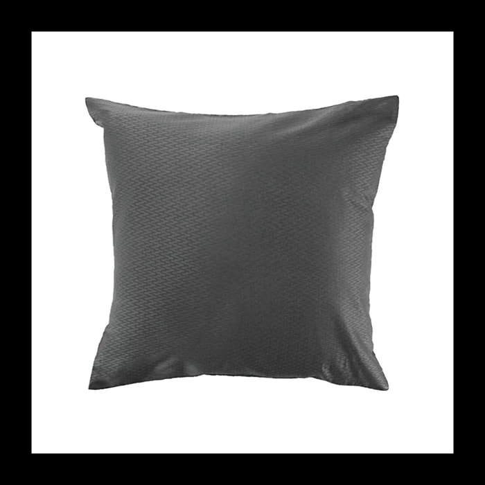 Taie d'oreiller satin de coton motif jacquard anthracite Vibrato titane