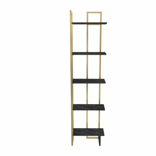 Libreria Dbradari, Scaffale da ufficio, Mobile portalibri, Biblioteca, 45x22h180 cm, Nero e Oro