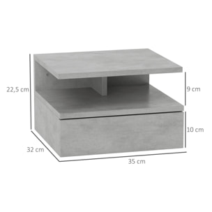 Lot de 2 tables de chevet murales - lot de 2 tables de nuit - tiroir coulissant, niche et plateau - gris ciment