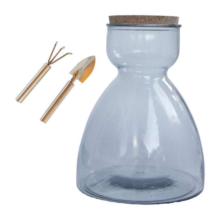 Terrarium in vetro riciclato con attrezzi inclusi