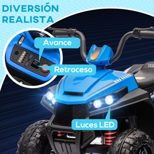 Quad Eléctrico para Niños de +3 Años Coche Eléctrico para Niños con Batería 12V Velocidad 5 km/h Faros Música MP3 Avance y Retroceso Carga 30 kg Azul