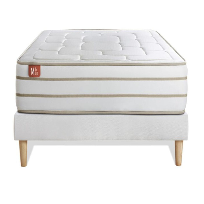 Ensemble Matelas Le Douillet - 26cm - Mémoire de forme - Matériaux éco-responsable - Sommier kit Blanc