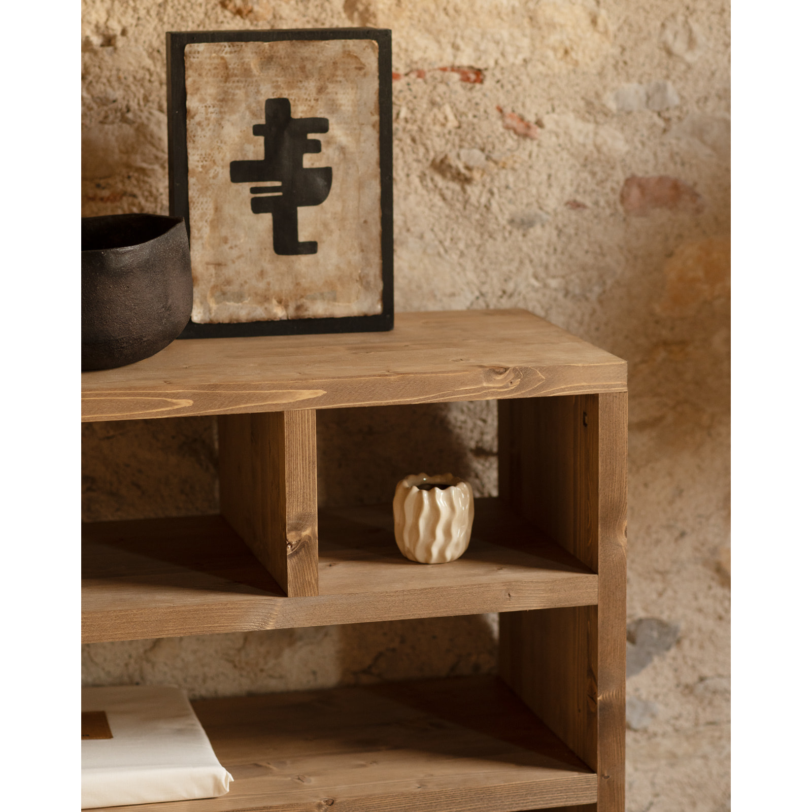 Étagère en bois massif ton chêne foncé de 80x140cm Hauteur: 80 Longueur: 140 Largeur: 35