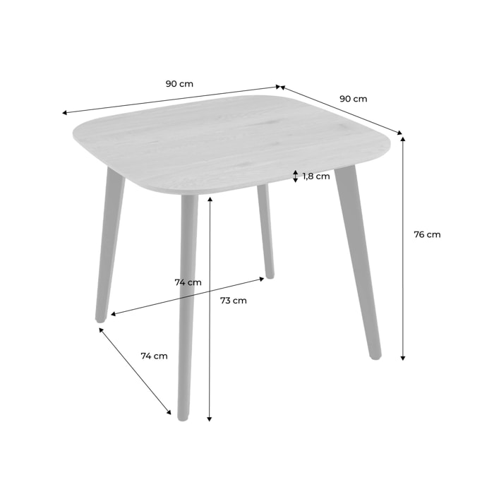 Table à manger carrée effet chêne pieds métal noir 4 places