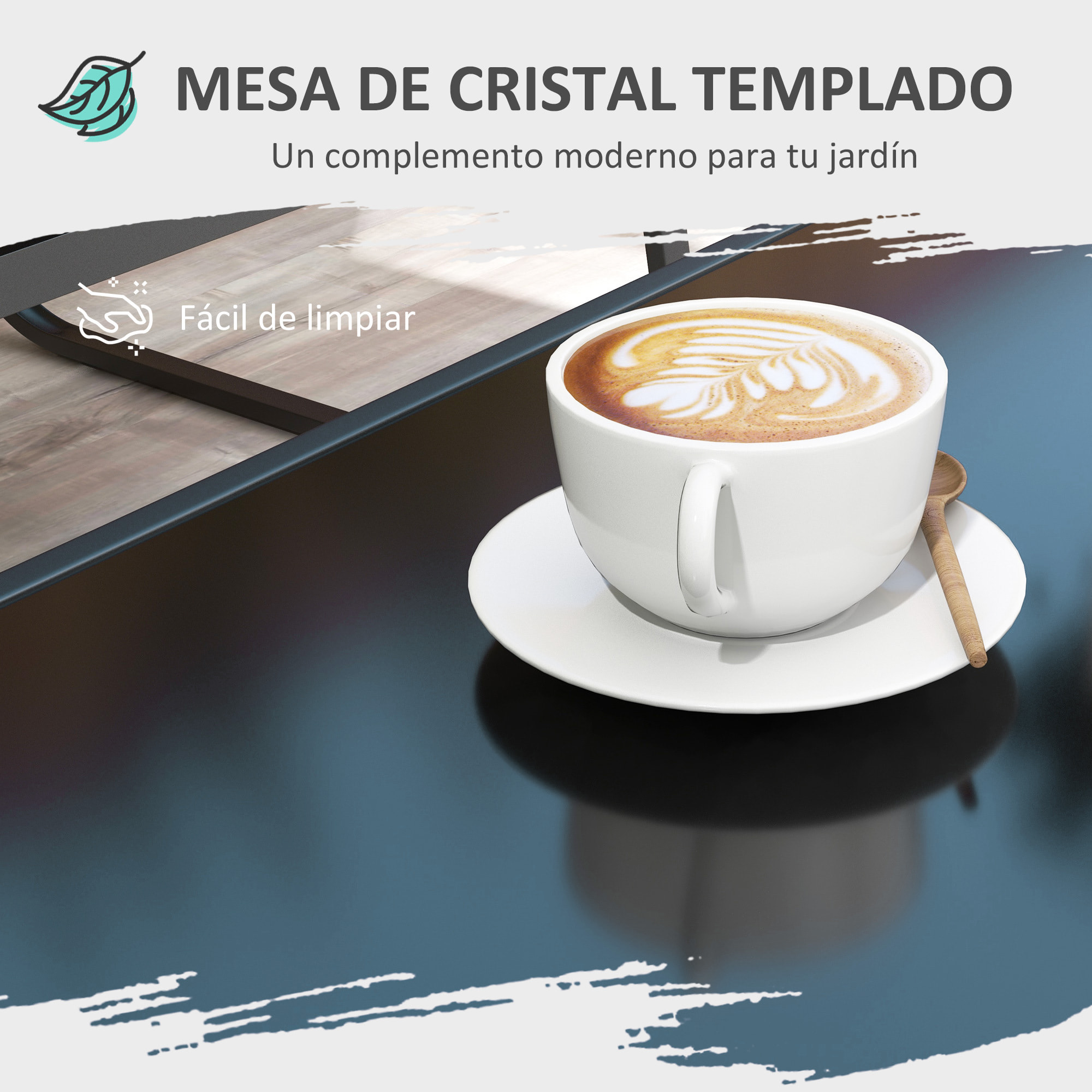 Conjunto de Muebles de Jardín Juego de 4 Piezas Muebles de Terraza con 2 Sillones 1 Sofá Exterior de 2 Plazas y Mesa de Centro con Tablero de Vidrio Templado Negro