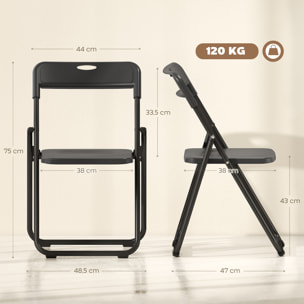 Juego de 6 Sillas Plegables de Plástico, Estructura de Acero, Sillas de Comedor con Respaldo Curvo, Asiento Cóncavo, para Espacios Pequeños, Salón, Oficina, Cocina, Negro