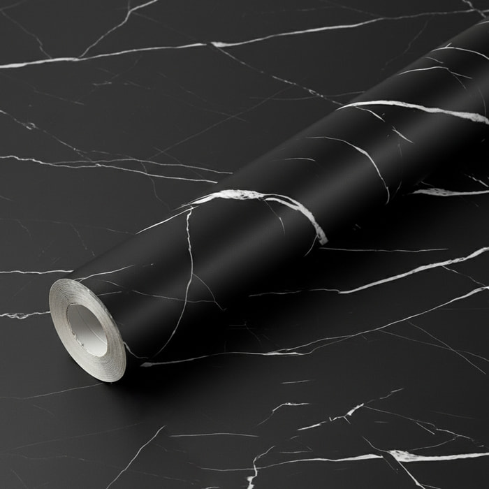 Rouleau adhésif marbre noir et blanc au mètre - Autocollants Revêtement Adhésif Cuisine Meubles Salle de bain