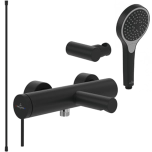 Pack mitigeur baignoire mécanique Loop & Friends Matt Black + douchette + flexible + support