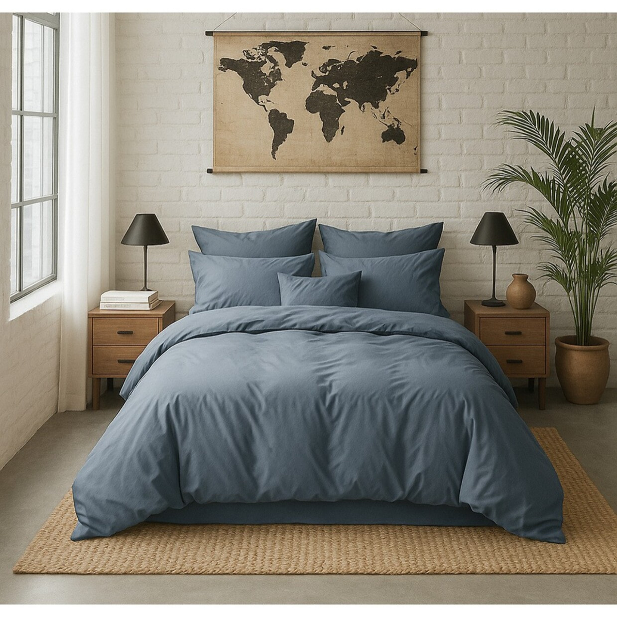 Housse de couette percale de coton bleu anthracite