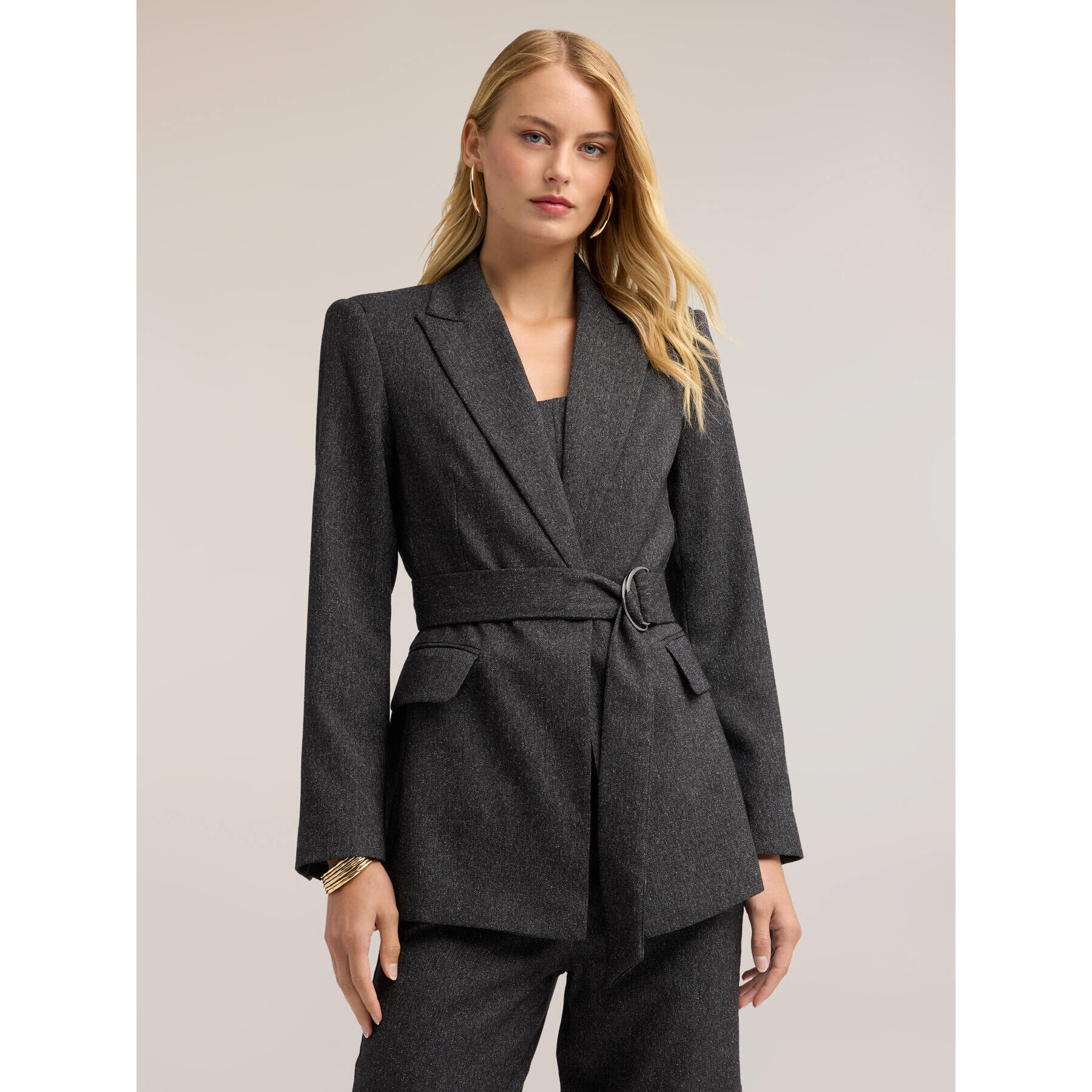 Motivi - Blazer in tweed con cintura - Grigio